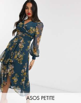 blouson sleeve midi dress