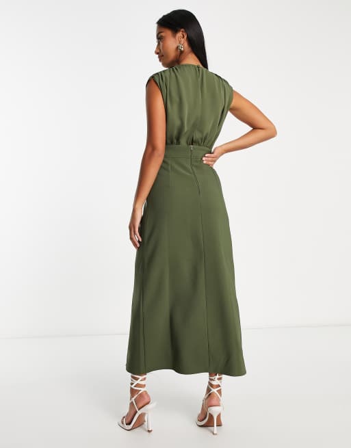 ASOS DESIGN blouson sleeveless midi dress with pocket and slit