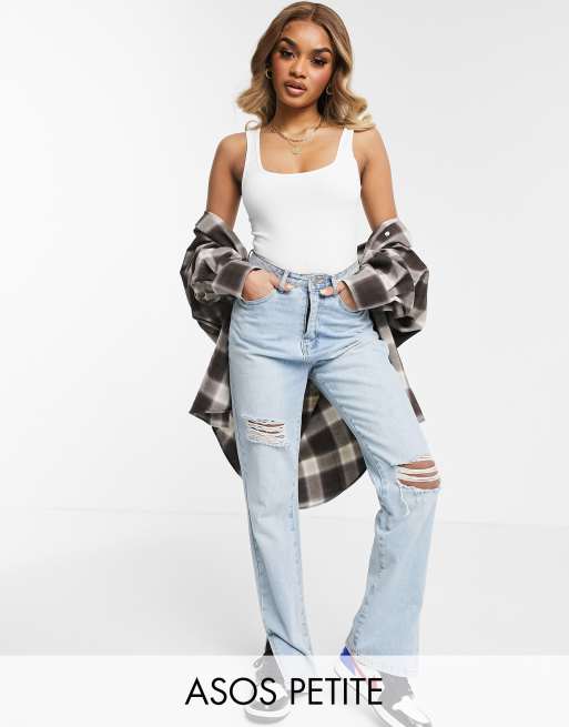 Asos Design Petite Body Im Tragertop Stil Aus Bio Baumwolle Mit U Ausschnitt In Weiss Asos