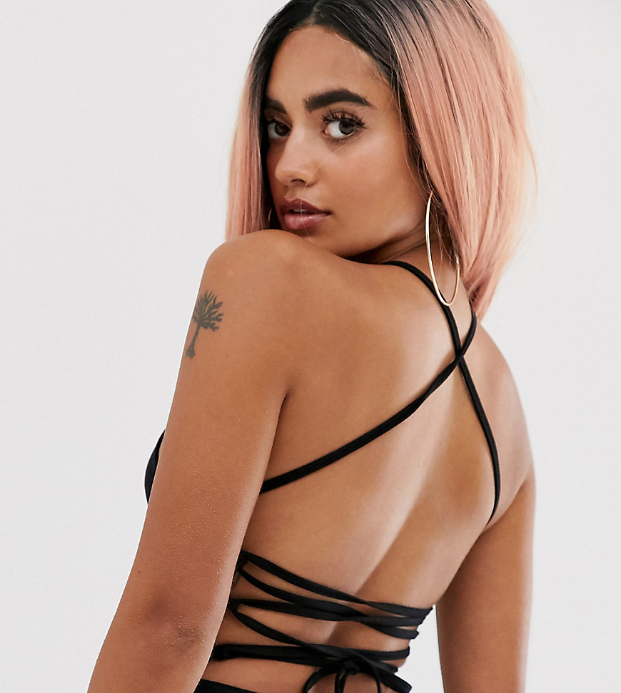ASOS DESIGN Petite body with open back and lace up ties in black