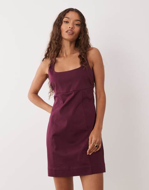 ASOS DESIGN Petite – Bodycon-Minikleid in Pflaume mit eckigem Ausschnitt - view 1