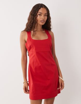 ASOS DESIGN Petite - Bodycon-Minikleid in Tomatenrot mit eckigem Ausschnitt
