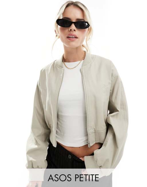 ASOS DESIGN Petite - Bomber d'été en coton - Taupe délavé