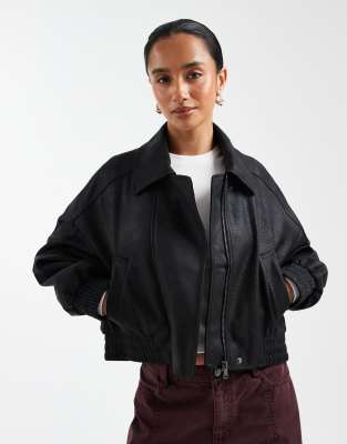 ASOS DESIGN Petite - Bomber oversize en imitation cuir - Noir