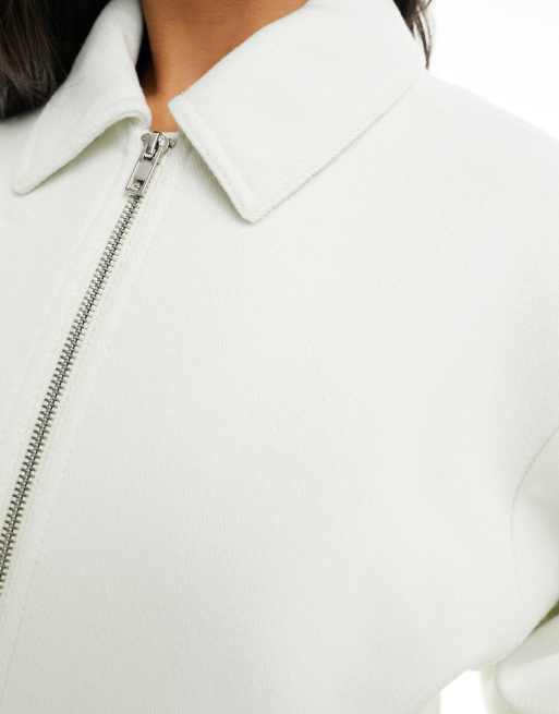 ASOS DESIGN Petite - Bomberjack met textuur en kraagdetail in ecru, 3 van 4