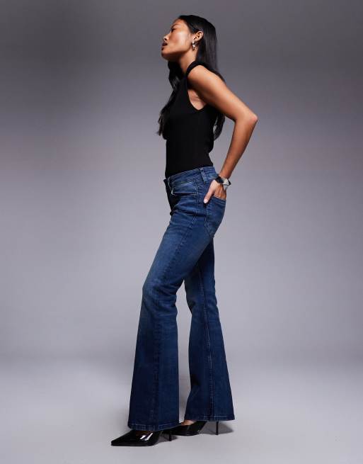 ASOS DESIGN Petite bootcut flare jeans in dark mid wash, 2 of 5
