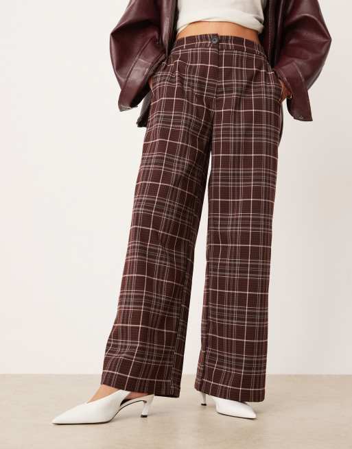 ASOS DESIGN Petite - Bordeaux skræddersyede afslappede bukser med lige ben og tern, 3 af 5