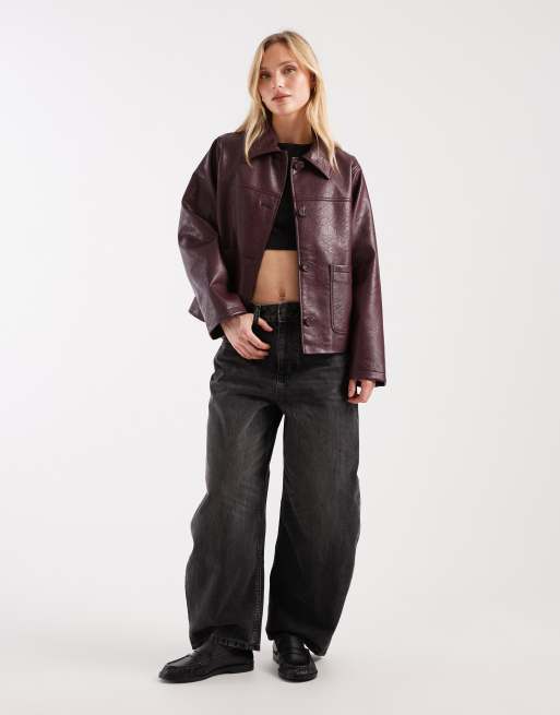 ASOS DESIGN Petite – Bordowa kurtka Harrington z imitacji skóry, 2 z 4