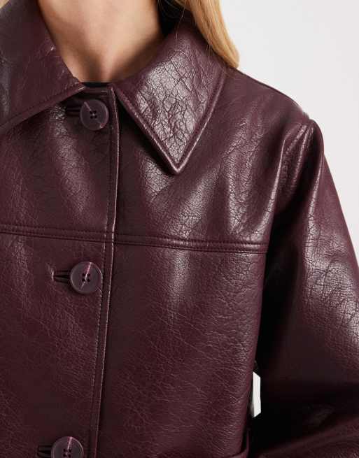 ASOS DESIGN Petite – Bordowa kurtka Harrington z imitacji skóry, 3 z 4