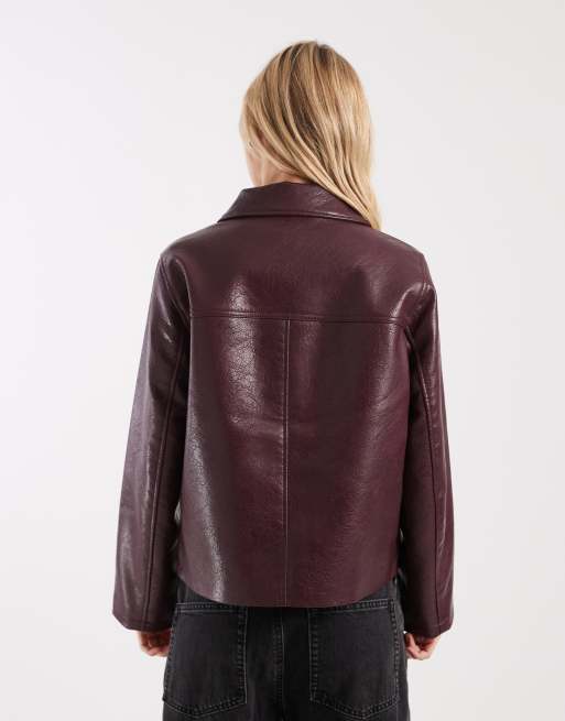 ASOS DESIGN Petite – Bordowa kurtka Harrington z imitacji skóry, 4 z 4