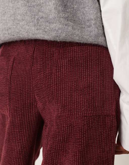 ASOS DESIGN Petite – Bordowe sztruksowe wciągane spodnie barrel, 5 z 5