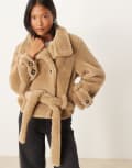 [ASOS Petite] ASOS DESIGN Petite borg cropped trench coat in oatmeal-Neutral XS Oatmeal