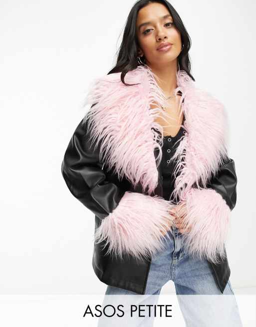 Black pink store fur coat