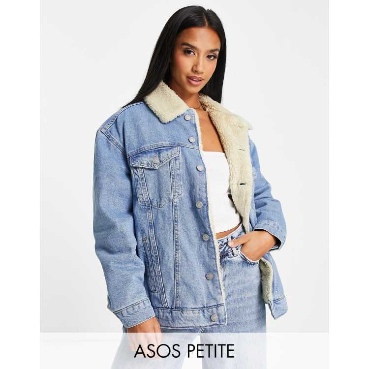 ASOS DESIGN Curve borg fleece lined denim jacket in washed blue