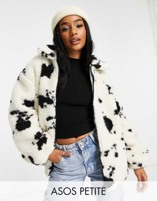 ASOS DESIGN Petite borg jacket in cow print