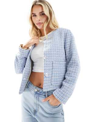 Shop ASOS Petite DESIGN boucle jacket in blue Online – Trendy & Affordable Fashion