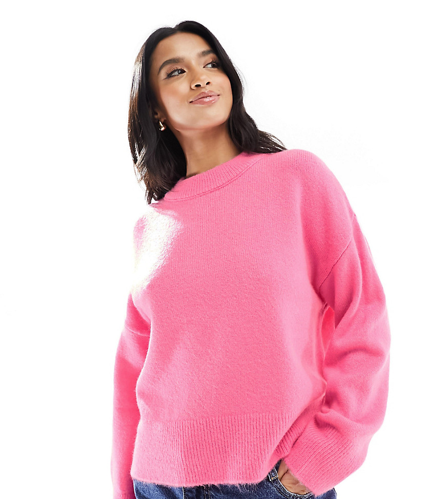 Asos Petite Asos Design Petite Boxy Crew Neck Sweater In Pink