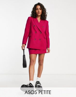 ASOS DESIGN Petite boxy double breasted suit blazer in fuschia-Pink
