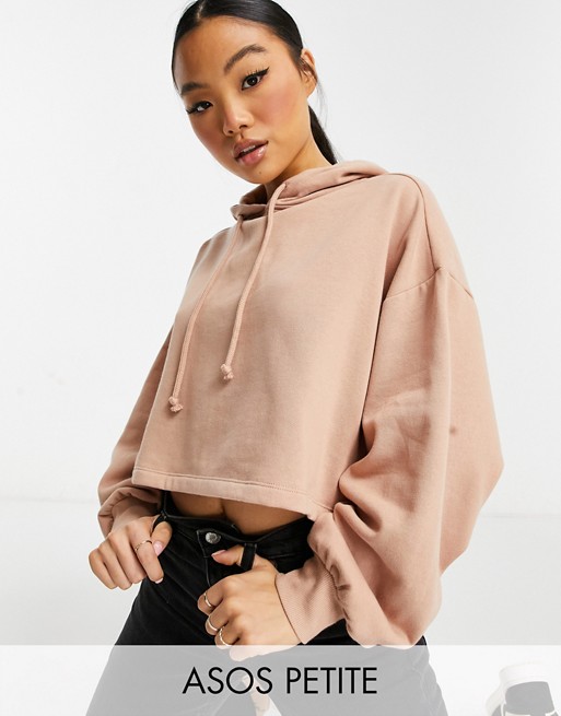 ASOS DESIGN Petite boxy hoodie with batwing sleeves in biscuit