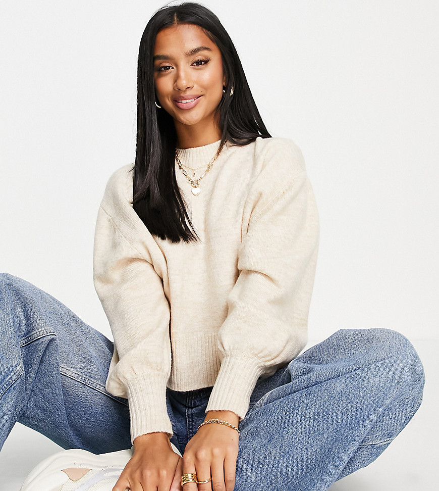 ASOS DESIGN Petite boxy sweater with crew neck in oatmeal-Neutral
