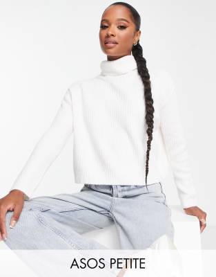 ASOS DESIGN Petite boxy jumper with high neck in cream  - ASOS Price Checker