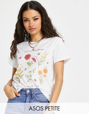ASOS DESIGN Petite boxy t-shirt with botanical graphic in white