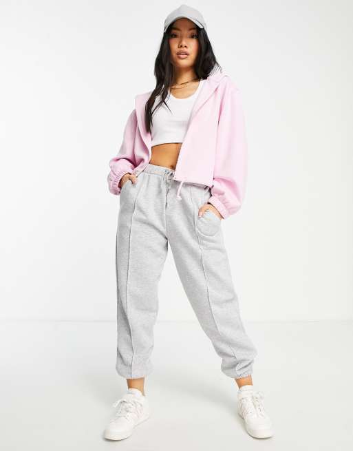 ASOS DESIGN Petite boxy zip thru hoodie in pink