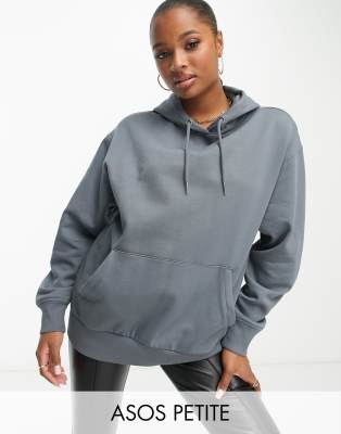 ASOS DESIGN Petite - Boyfriend-Kapuzenpullover mit Oversize-Schnitt in Schiefergrau