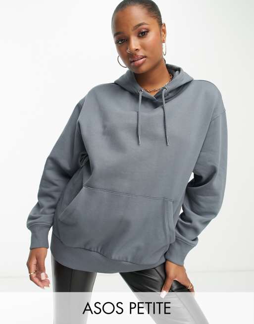 ASOS DESIGN Petite – Boyfriend-Kapuzenpullover mit Oversize-Schnitt in Schiefergrau