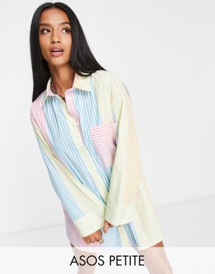 ASOS DESIGN Petite boyfriend mini cotton shirt dress in pastel stripe | ASOS