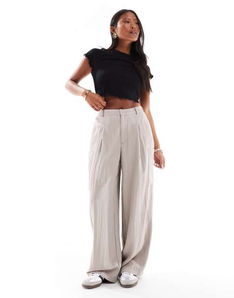 ASOS DESIGN Petite barrel leg utility trousers in taupe