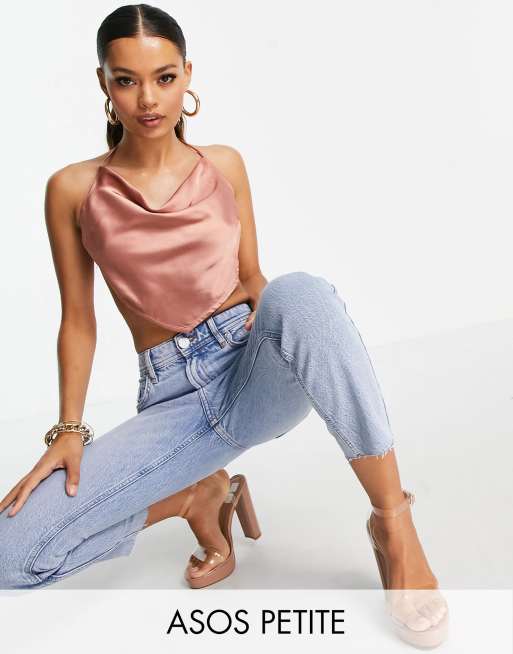 ASOS DESIGN Petite – Brązowy top z podwójnym wiązaniem i spiczastym dołem