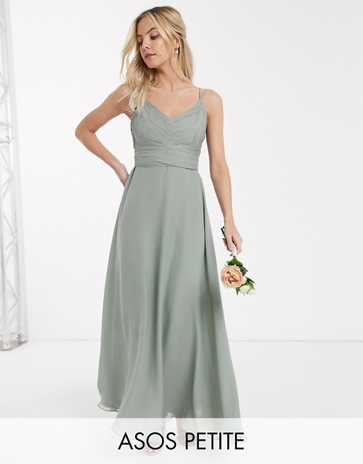 ASOS DESIGN Petite Bridesmaid cami maxi dress with ruched bodice and tie waist