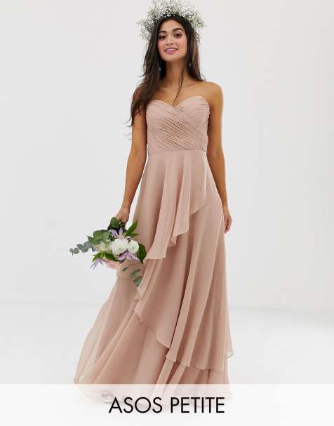 ASOS DESIGN Petite Bridesmaid maxi bandeau dress with soft layered skirt
