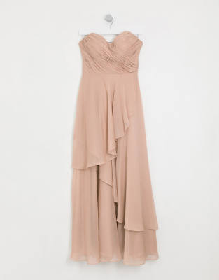 asos design bridesmaid maxi bandeau dress with soft layered skirt