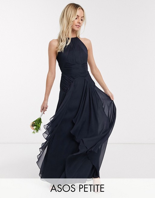 ASOS DESIGN Petite Bridesmaid pinny maxi dress with ruched bodice and layered skirt detail