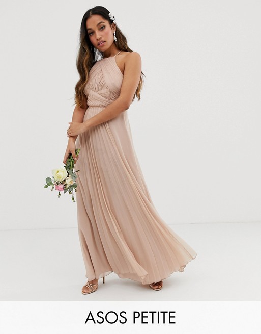 ASOS DESIGN Petite Bridesmaid pinny maxi dress with ruched bodice