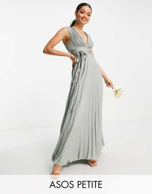 ASOS DESIGN Petite Bridesmaid pleated cami maxi dress with satin