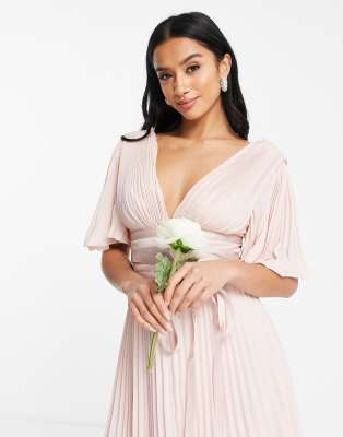 blush flutter sleeve dress