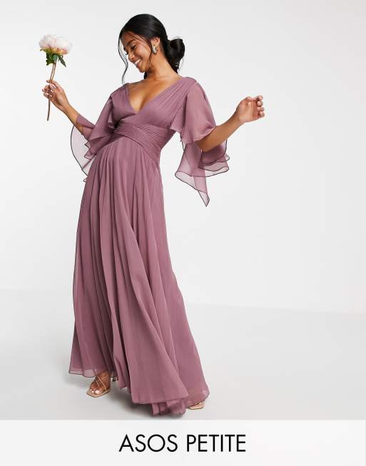 Asos design bridesmaid pleated bodice maxi dress with flutter sleeve sale