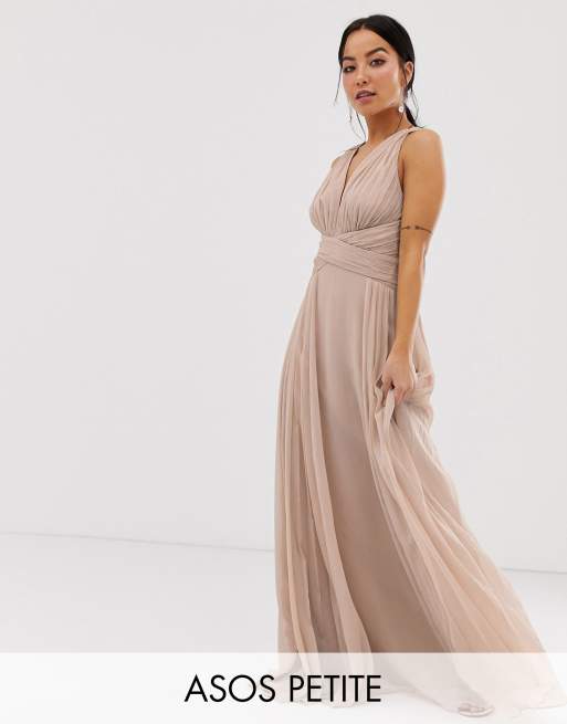 ASOS DESIGN Petite Bridesmaid ruched bodice drape maxi dress with wrap