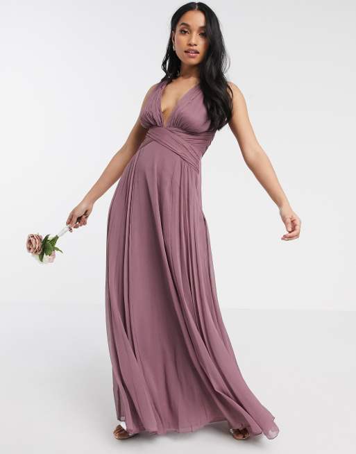 ASOS DESIGN Petite Bridesmaid ruched bodice drape maxi dress with