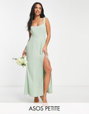 ASOS DESIGN Petite bridesmaid sweetheart button back detail maxi dress in sage