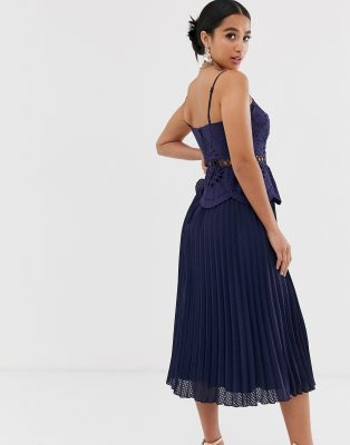 asos design broderie cami midi dress with pleated skirt