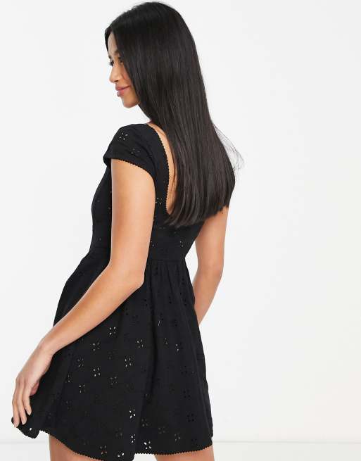 ASOS DESIGN Petite broderie corset mini dress in black, 2 of 4