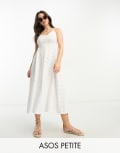 [ASOS Petite] ASOS DESIGN Petite broderie strappy back detail midi dress with seam detail in white 6 white