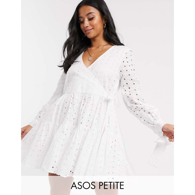 Asos design petite tiered sale trapeze mini dress in broderie