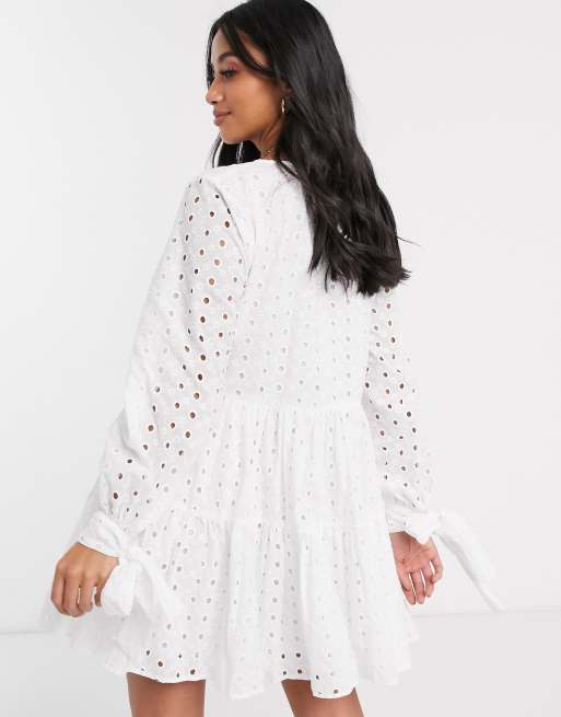 Asos design petite tiered clearance trapeze mini dress in broderie