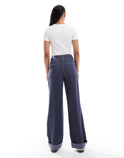 ASOS DESIGN Petite - Broek met rechte pijpen en denimlook, 4 van 5