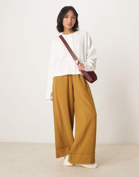 ASOS DESIGN Petite - Broek van kaasdoek met elastische taille in olijfgroen - view 1